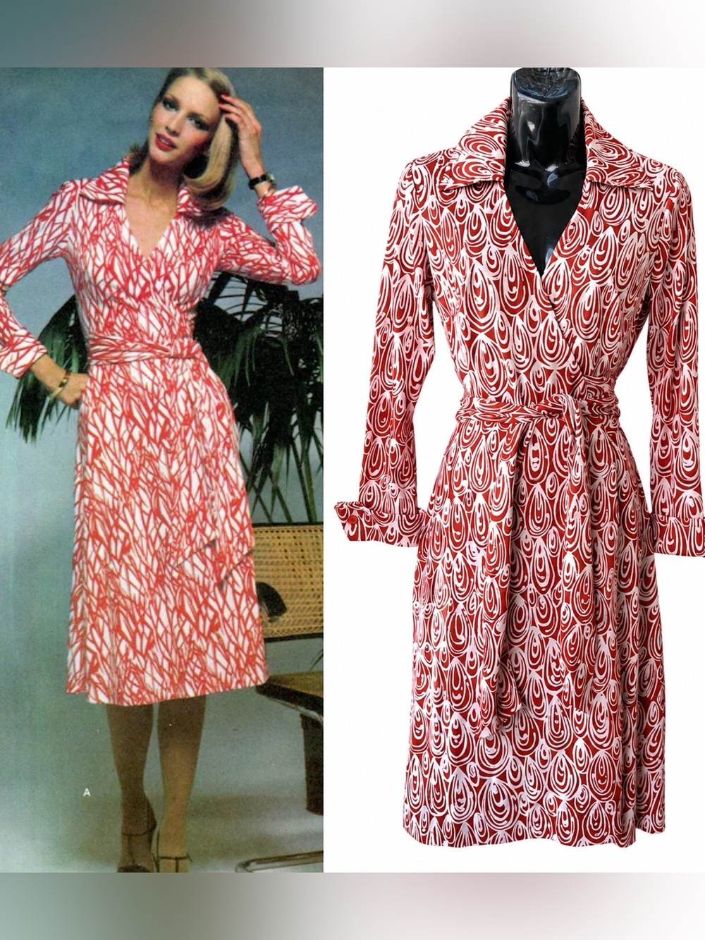 Vintage 1970s Jersey Knit Wrap Long Sleeve M Midi Dress